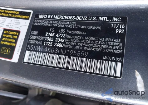 2017 Mercedes-Benz C 300 4Matic/Luxury 4Matic/Sport 4Matic из США, поврежденный, VIN 55SWF4KB3HU195859